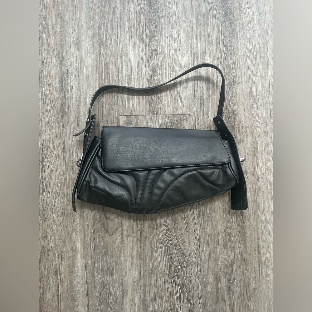 EGO | Black Asymmetric Shaped Shoulder Purse | Faux Leather